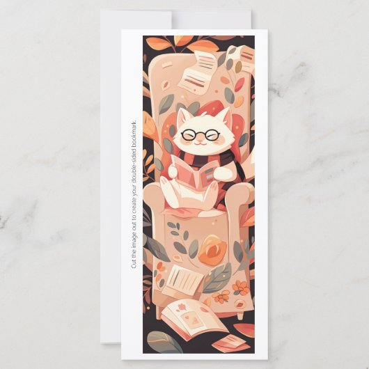 Create Your Own Reading White Cat Bookmark Card (Vorderseite)