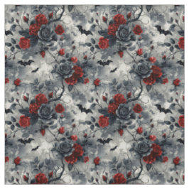 Create Your Own Red Black Roses Bats Gothic Grey Stoff