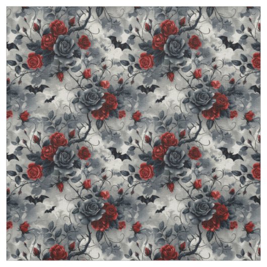 Create Your Own Red Black Roses Bats Gothic Grey Stoff (Muster)