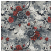 Create Your Own Red Black Roses Bats Gothic Grey Stoff (Nahaufnahme)