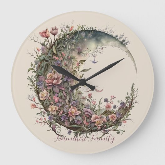 Create Your Own Romantic Roses Floral Moon Große Wanduhr (Vorderseite)