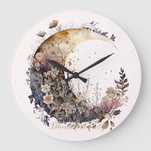 Create Your Own Rustic Sunset Floral Crescent Moon Große Wanduhr (Vorderseite)