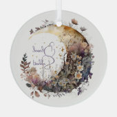 Create Your Own Rustic Sunset Floral Crescent Moon Ornament Aus Glas (Rückseite)