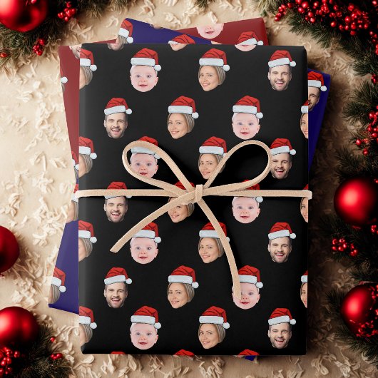 Create Your Own Santa Hat Face 3 Photo Christmas Geschenkpapier Set