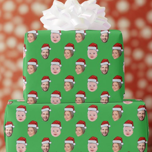 Create Your Own Santa Hat Face 3 Photo Green Geschenkpapier
