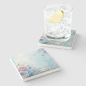 Create Your Own Shabby Chic Blue Pink Roses Steinuntersetzer (Seitenansicht)