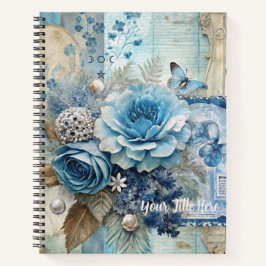 Create Your Own Shabby Chic Blue Roses Floral Notizblock