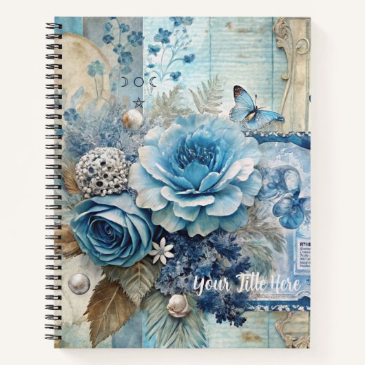 Create Your Own Shabby Chic Blue Roses Floral Notizblock (Vorderseite)
