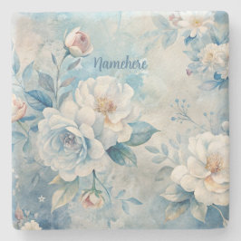 Create Your Own Shabby Chic Misty White Roses Steinuntersetzer