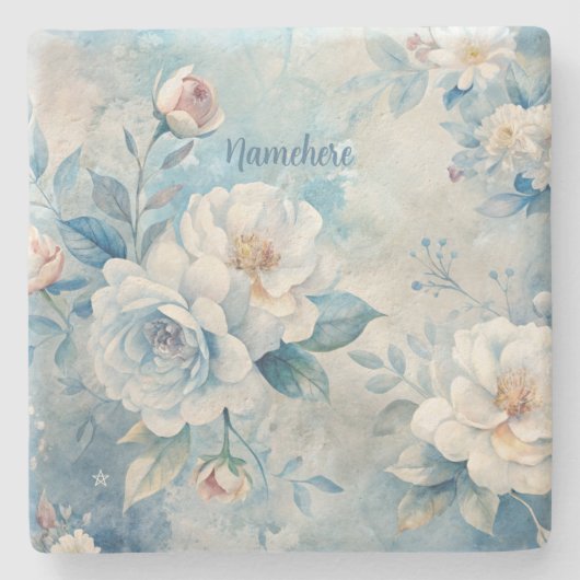 Create Your Own Shabby Chic Misty White Roses Steinuntersetzer (Vorderseite)