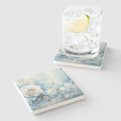 Create Your Own Shabby Chic Misty White Roses Steinuntersetzer (Seitenansicht)