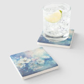 Create Your Own Shabby Chic Misty White Tea Roses Steinuntersetzer (Seitenansicht)