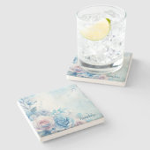 Create Your Own Shabby Chic Pink Blue Purple Roses Steinuntersetzer (Seitenansicht)