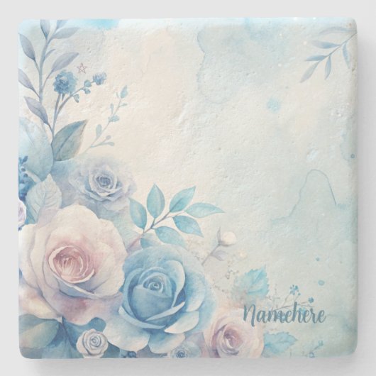 Create Your Own Shabby Chic Pink Blue Purple Roses Steinuntersetzer (Vorderseite)