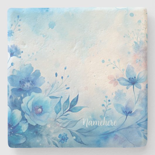 Create Your Own Shabby Chic Pink Blue Wildflowers Steinuntersetzer (Vorderseite)