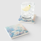 Create Your Own Shabby Chic Pink White Tea Roses Steinuntersetzer (Seitenansicht)