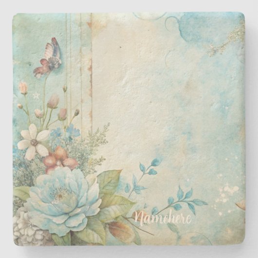Create Your Own Shabby Chic Romantic Blue Peony Steinuntersetzer (Vorderseite)