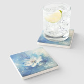 Create Your Own Shabby Chic White Tea Rose Blue Steinuntersetzer (Seitenansicht)