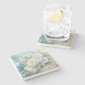 Create Your Own Shabby Chic Yellow Roses Steinuntersetzer (Seitenansicht)