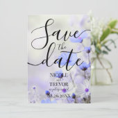 Create Your Own Simple Blue Flowers Wedding Save The Date (Stehend Vorderseite)