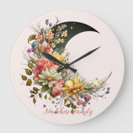 Create Your Own Spring Floral Crescent Moon Große Wanduhr