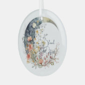Create Your Own Spring Meadow Floral Crescent Moon Ornament Aus Glas (Vorderseite links)