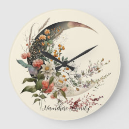 Create Your Own Summer Floral Crescent Moon Große Wanduhr