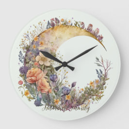 Create Your Own Summer Garden Floral Crescent Moon Große Wanduhr