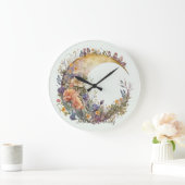 Create Your Own Summer Garden Floral Crescent Moon Große Wanduhr (Zuhause)