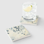 Create Your Own Sunny Blue Gold Floral Minimalist Steinuntersetzer (Seitenansicht)