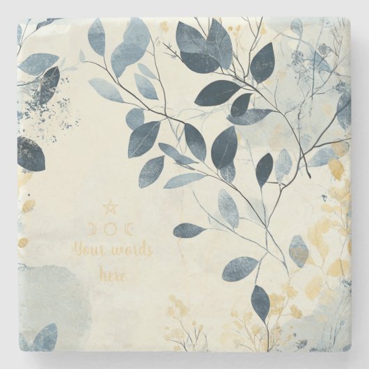 Create Your Own Sunny Blue Gold Floral Minimalist Steinuntersetzer (Vorderseite)