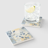 Create Your Own Sunny Blue Leaves Minimilist Steinuntersetzer (Seitenansicht)