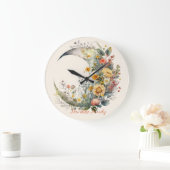 Create Your Own Sunny Floral Crescent Moon Große Wanduhr (Zuhause)