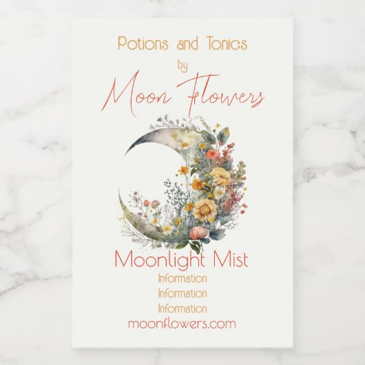 Create Your Own Sunny Floral Crescent Moon Weinetikett (Einzelnes Label)