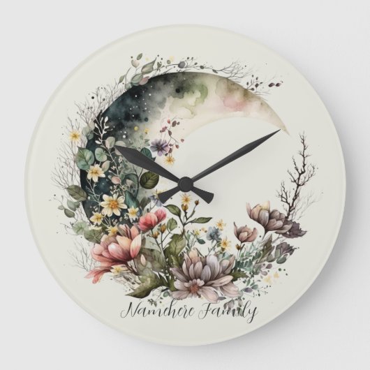 Create Your Own Tea Roses Floral Crescent Moon Große Wanduhr (Vorderseite)