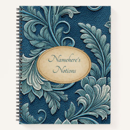 Create Your Own Teal Blue  Embossed Vintage Leaves Notizblock