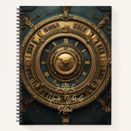 Create Your Own Teal Gold Clock Steampunk Notizblock