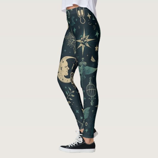Create Your Own Teal & Gold Pagan Symbols Black Leggings (Links)