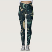 Create Your Own Teal & Gold Pagan Symbols Black Leggings (Vorderseite)