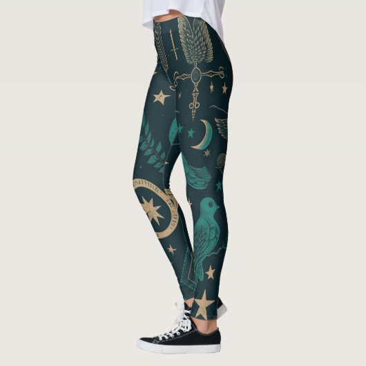 Create Your Own Teal & Gold Ritual Symbols Black Leggings (Links)