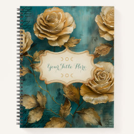 Create Your Own Teal & Gold Roses Floral Notizblock