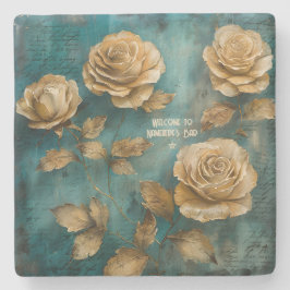 Create Your Own Teal & Gold Roses Floral Steinuntersetzer