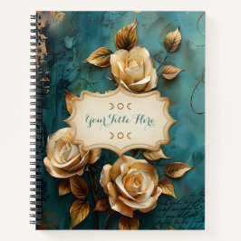 Create Your Own Teal & Gold Roses Spray Floral Notizblock