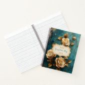 Create Your Own Teal & Gold Roses Spray Floral Notizblock (Innenseite)
