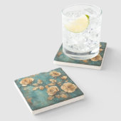 Create Your Own Teal & Golden Peach Rose Spray Steinuntersetzer (Seitenansicht)