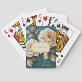 Create Your Own Teal & Golden Peach Roses Floral Spielkarten