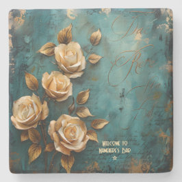 Create Your Own Teal & Golden Peach Roses Floral Steinuntersetzer