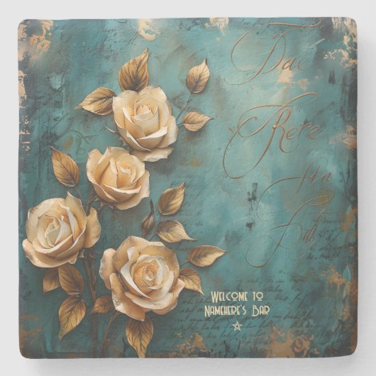 Create Your Own Teal & Golden Peach Roses Floral Steinuntersetzer (Vorderseite)