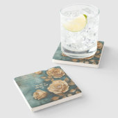 Create Your Own Teal & Golden Yellow Rose Bouquet Steinuntersetzer (Seitenansicht)