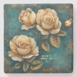 Create Your Own Teal & Golden Yellow Roses Floral Steinuntersetzer
